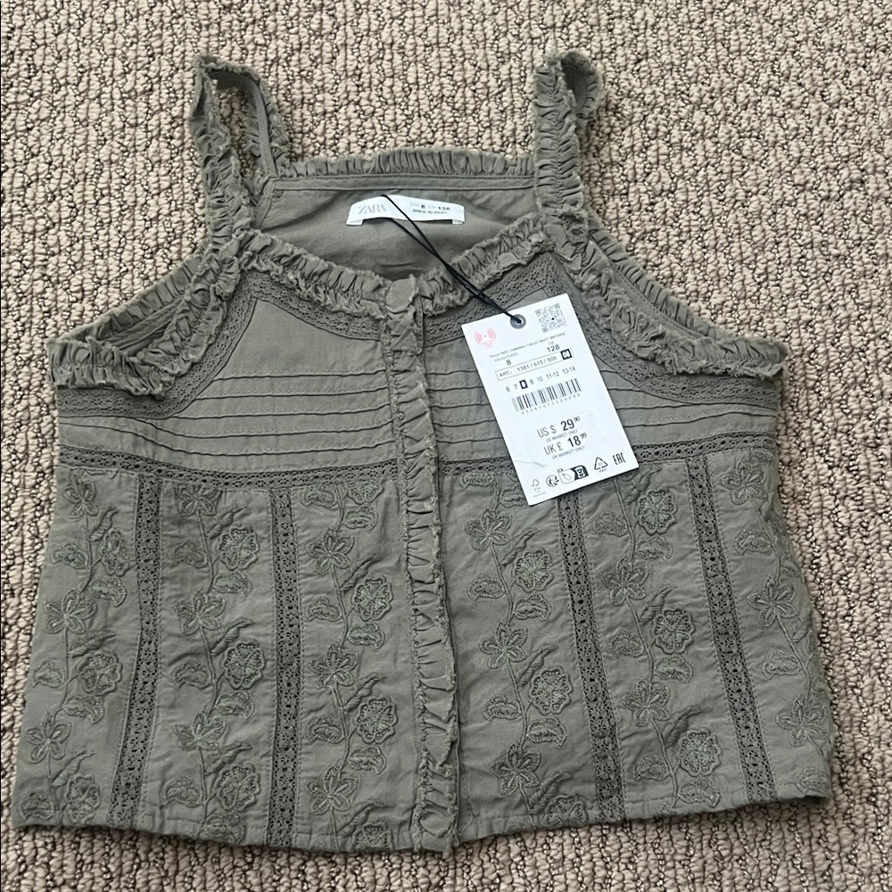 NWT Zara Olive Green Floral Embroidered Tank